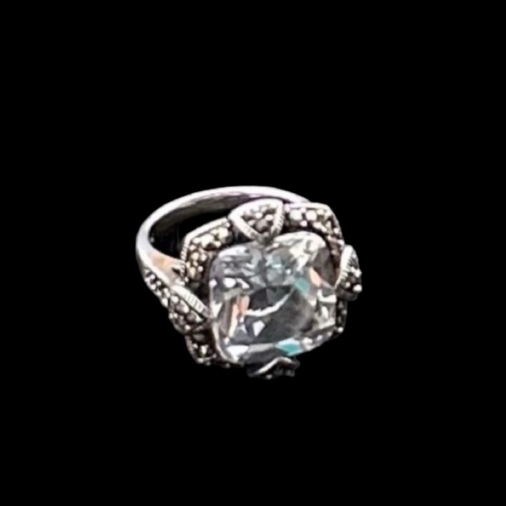 Suspicion .925 Sterling Silver White Cushion Quartz and Marcasite Ring Size 6 - Picture 8 of 8